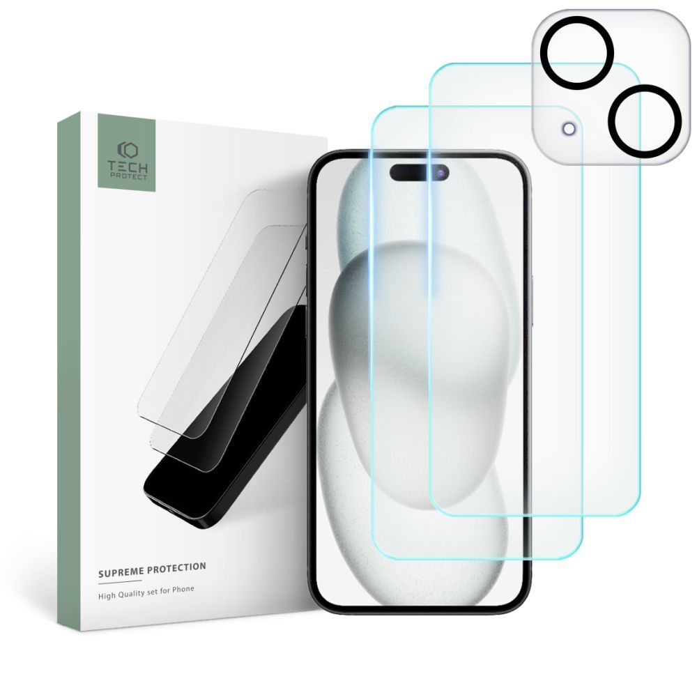 SET VETRO TEMPERATO TECH-PROTECT SUPREME IPHONE 15 PLUS TRASPARENTE