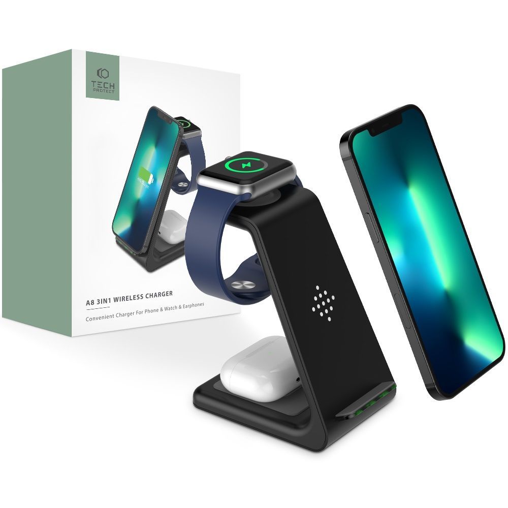 CARICATORE AD INDUZIONE TECH-PROTECT A8 CARICATORE WIRELESS 3IN1 NERO