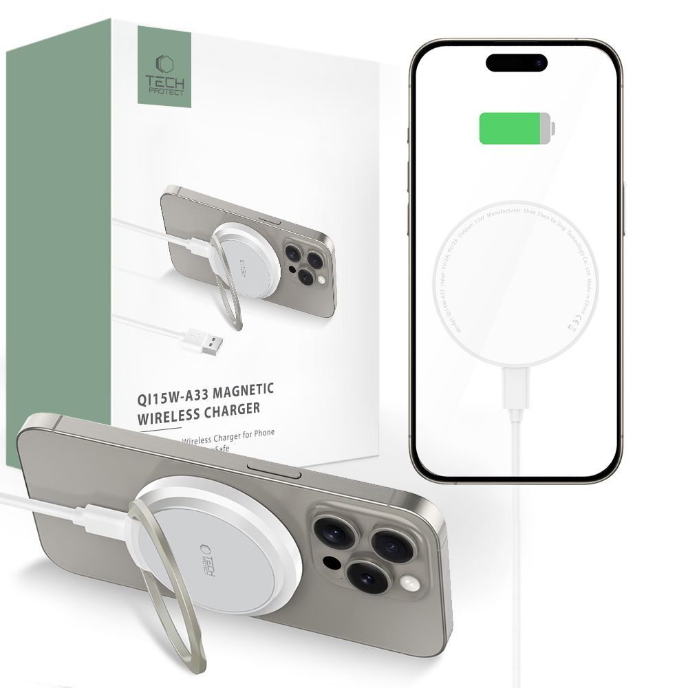 CARICABATTERIE WIRELESS MAGNETICO TECH-PROTECT QI15W-A33 BIANCO