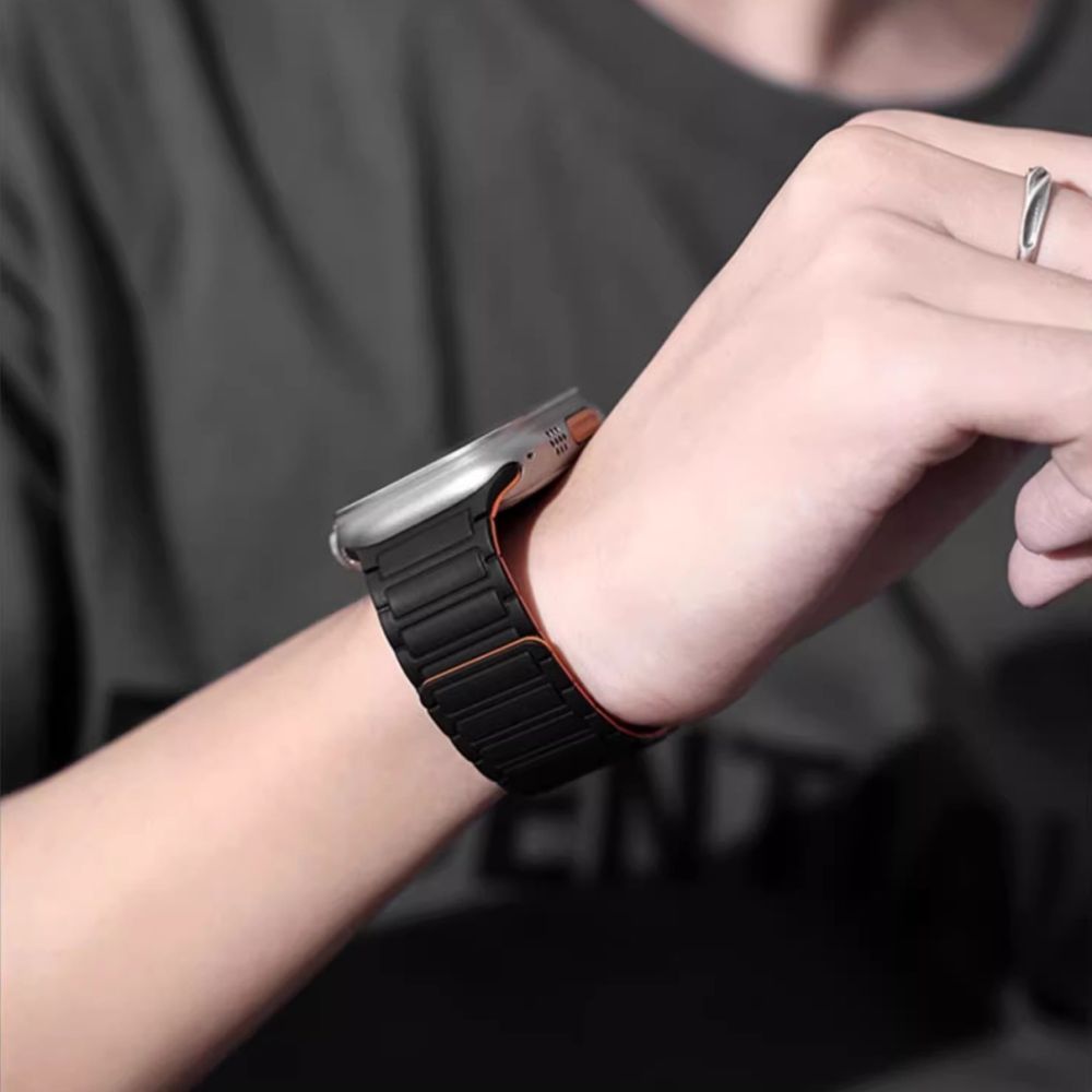 TECH-PROTECT ICONBAND MAGNETISCH APPLE WATCH 4 / 5 / 6 / 7 / 8 / 9 / SE / ULTRA 1 / 2 (42 / 44 / 45 / 49 MM) SCHWARZ/ORANGE