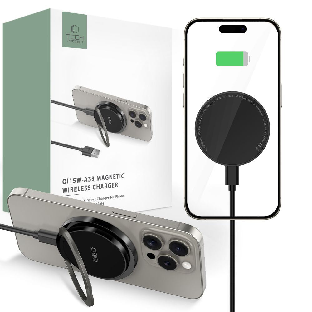 TECH-PROTECT QI15W-A33 MAGNETISCHES MAGSAFE DRAHTLOSES LADEGERÄT SCHWARZ