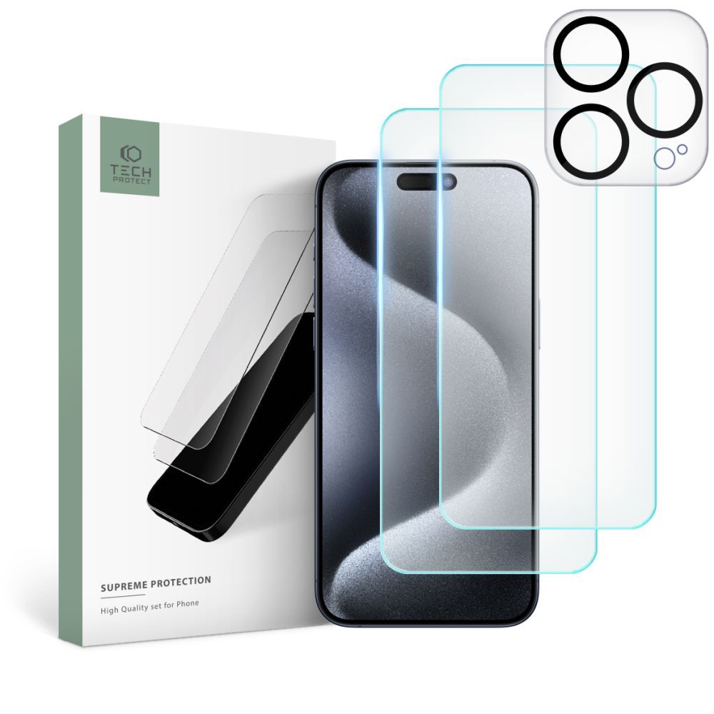 VETRO TEMPERATO TECH-PROTECT SUPREME SET IPHONE 15 PRO CLEAR