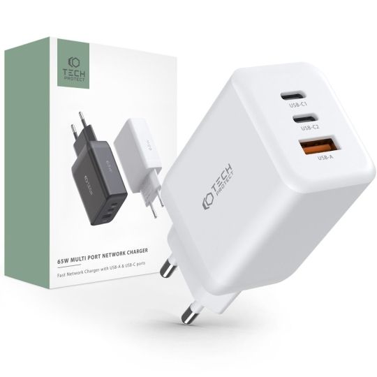 TECH-PROTECT C65W 3-PORT NETZWERK-LADEGERÄT PD65W/QC3.0 WEISS