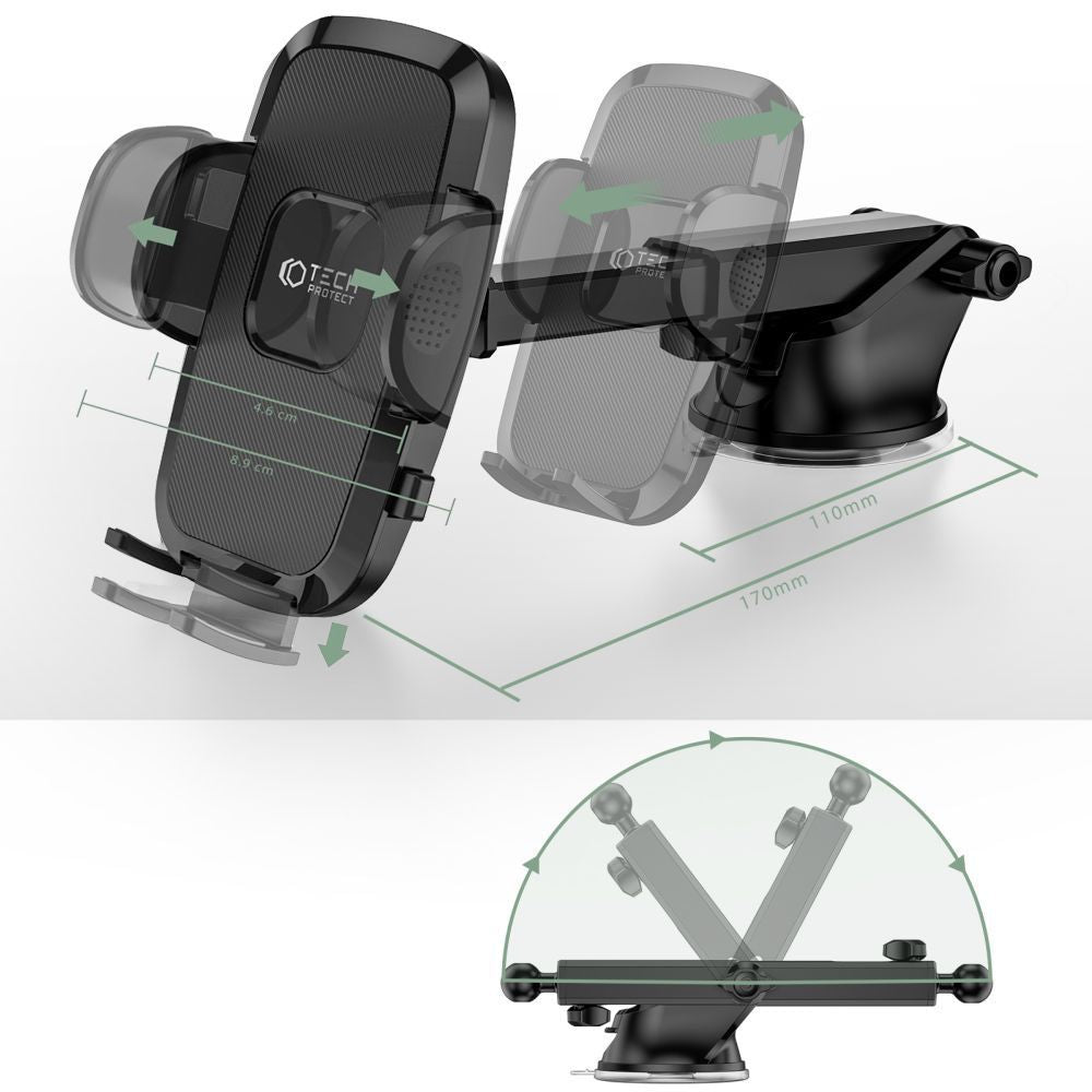 Universal-Autohalterung Tech-Protect V3, universelle Autohalterung für Windschutz und Armaturenbrett, Schwarz